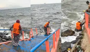 Viral Emak-emak Nekat Terjang Ombak, Cuek Saat Diingatkan