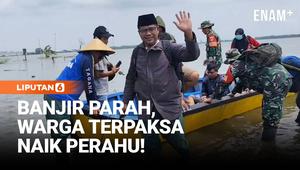 Aktivitas warga Desa Karangrowo, Kecamatan Jakenan, Kabupaten Pati, Jawa Tengah, terganggu akibat banjir yang merendam seluruh akses jalan menuju desa. Genangan air yang meluas membuat wilayah tersebut tampak seperti lautan.
