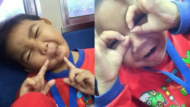 Dalam keadaan serba terbatas, tidak ada ekspresi kesedihan yang terpancar dari raut muka anak ini.