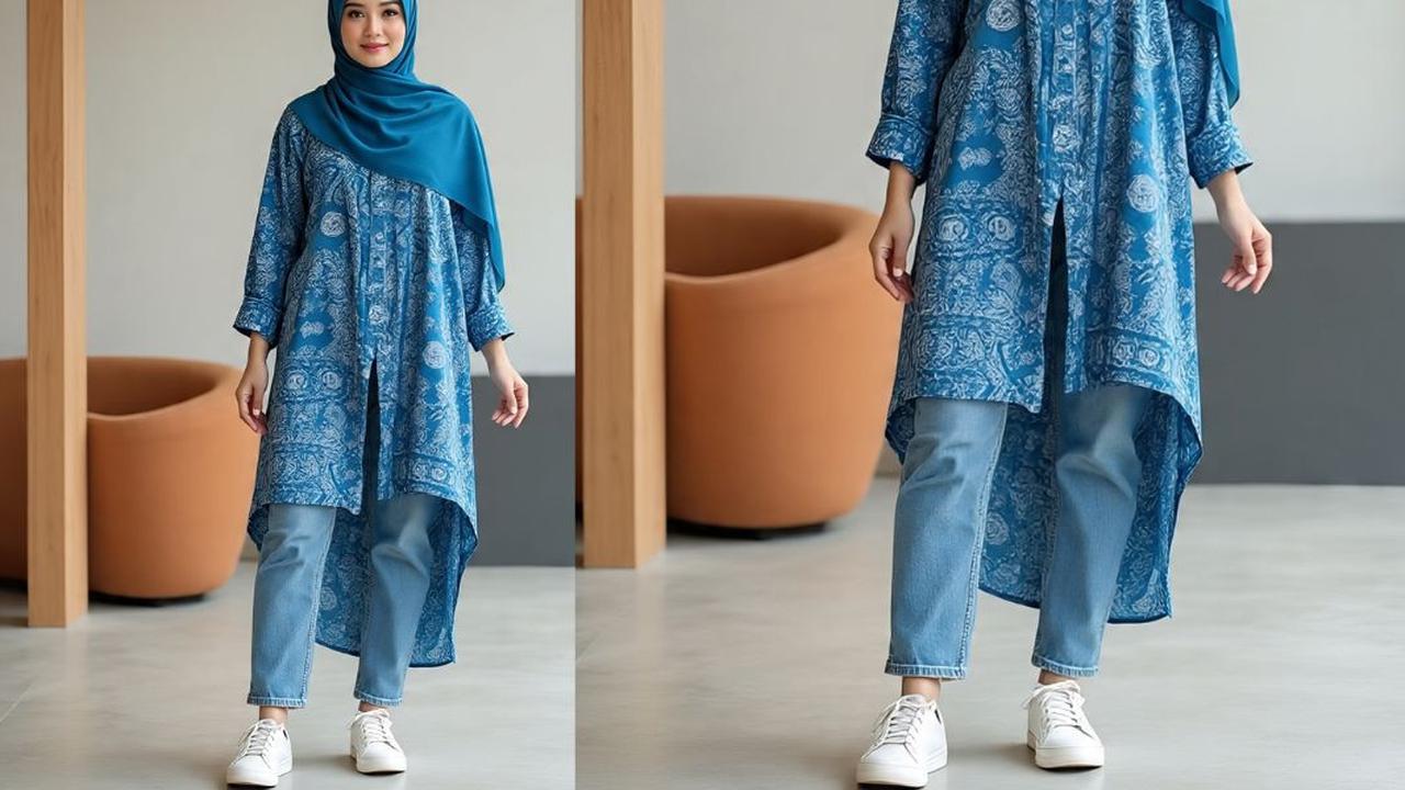 llustrasi Tunik Batik Belah Panjang