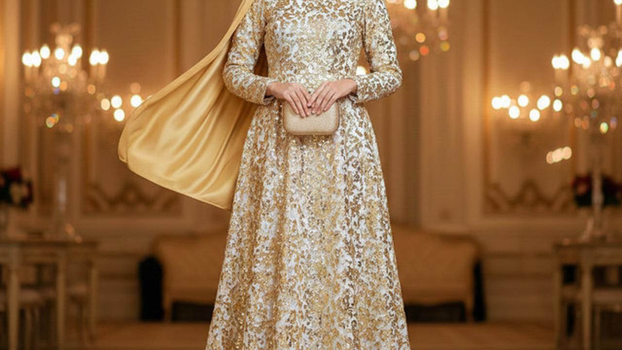 7 Model Gamis Cloud Dancer Kombinasi Gold untuk Kondangan Glamor, Tampil Mewah Tanpa Berlebihan