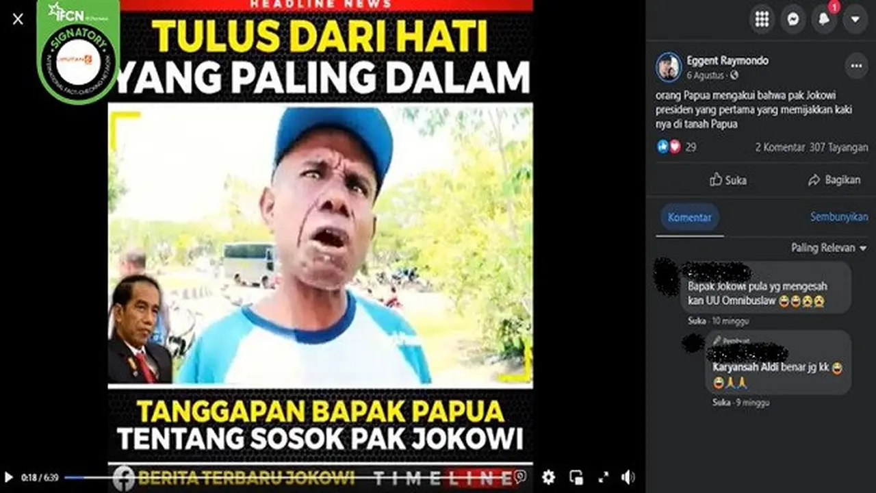Gambar Tangkapan Layar Klaim Jokowi Presiden Pertama yang Menginjakkan Kaki di Papua (sumber: Facebook).