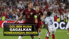 Kemenangan Inggris yang sudah berada di depan mata harus buyar pada menit ke-90+2. Gawang the Three Lions jebol oleh bek Rusia, Vasili Berezutski.