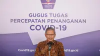 Juru Bicara Pemerintah untuk Penanganan COVID-19 Achmad Yurianto saat konferensi pers Corona di Graha BNPB, Jakarta, Jumat (10/7/2020). (Dok Badan Nasional Penanggulangan Bencana/Fotografer Ignatius Toto Satrio)