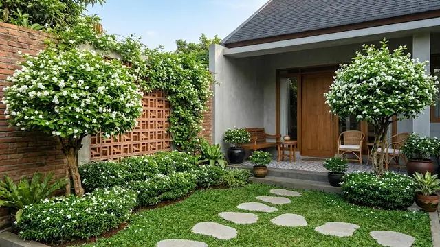 Inspirasi Teras Rumah Mungil dengan Pohon Melati Jasmine