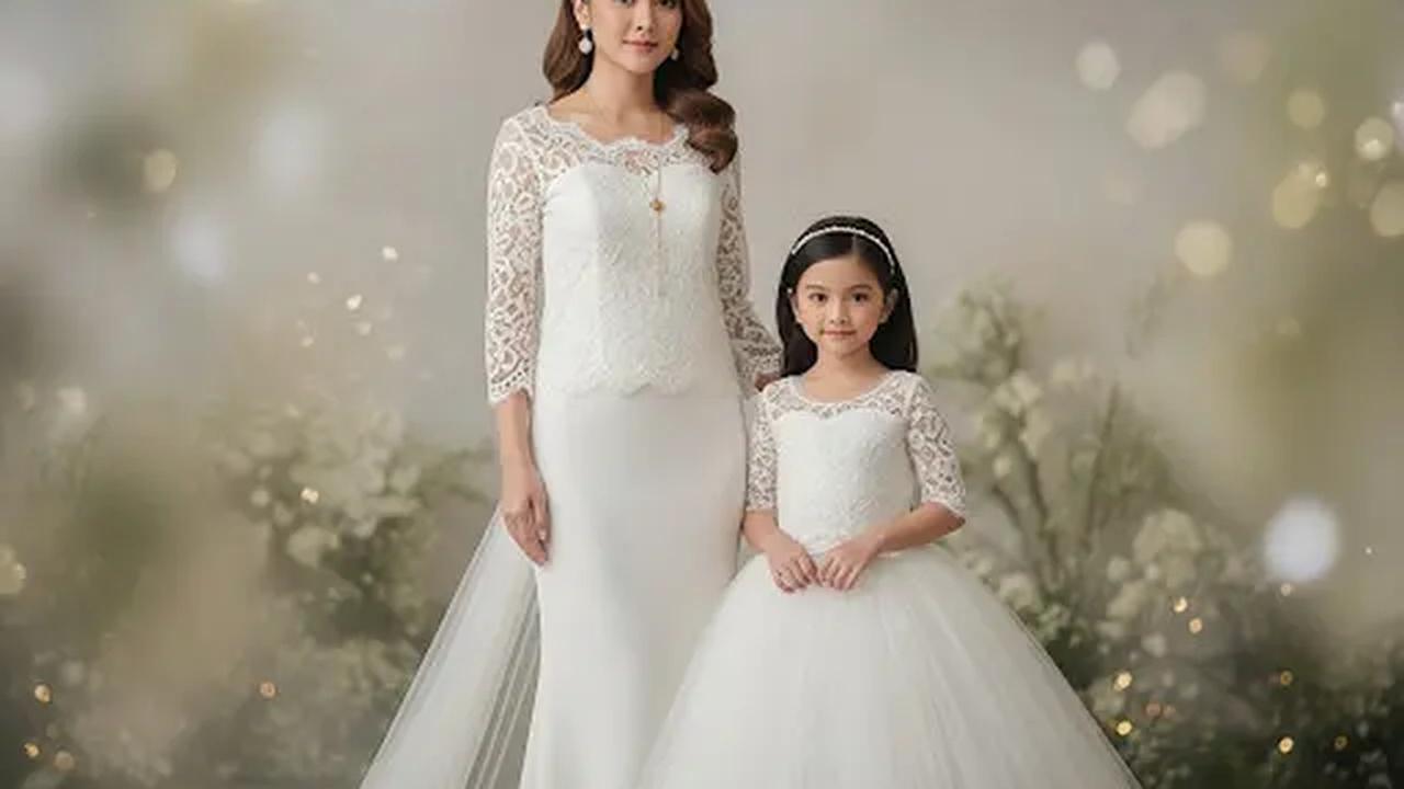 Brokat Dress Kombinasi Tulle yang Anggun/Baju Brokat Anak Kembaran dengan Ibu untuk Pesta (Sumber: gemini.com)