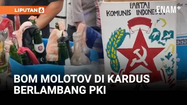 Polisi bersama TNI menyita 27 bom molotov dari sebuah kampus di Samarinda, Minggu malam. Barang bukti berupa botol berisi pertalite dengan sumbu itu turut disertai simbol PKI.