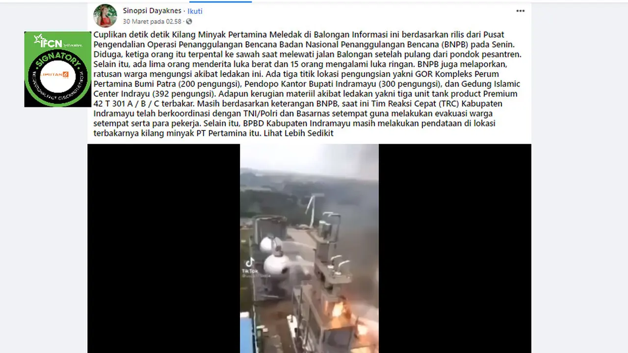 Benarkah klaim video detik-detik kilang Pertamina meledak?