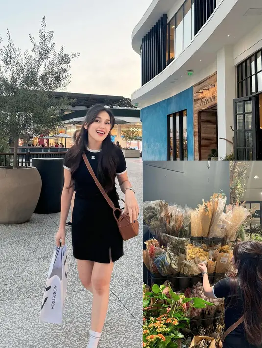 Tampilan serba hitam Ayu Ting-Ting yang minimalis terlihat mahal berkat tas Hermes Lindy cokelat [@ayutingting92]