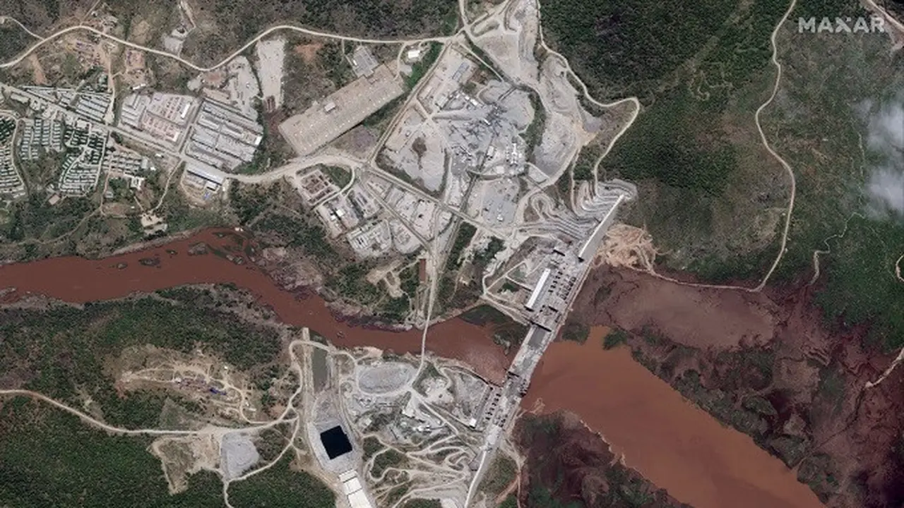 Gambar satelit Grand Ethiopian Renaissance Dam (Gerd), yang diambil pada 28 Mei 2020. (Dok. AP)
