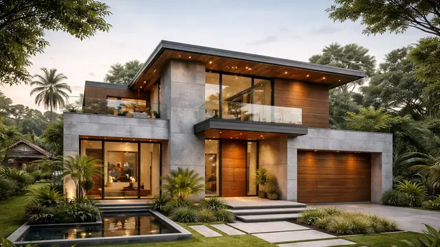 Model Rumah Minimalis Desa dengan Kombinasi Tembok dan Kayu Alami/Chat GPT