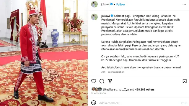 Unggahan Presiden Joko Widodo. (Instagram/ jokowi)