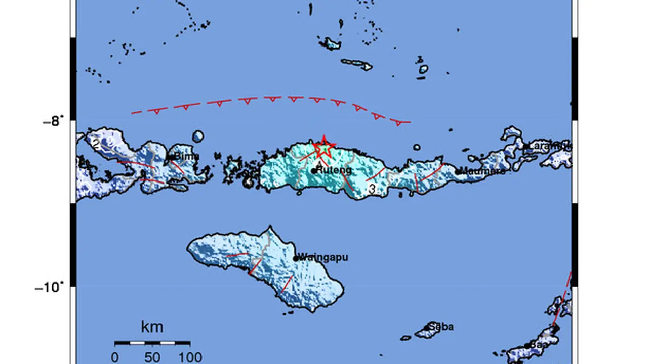 Gempa Magnitudo 5,3 Guncang 34 km TimurLaut RUTENG-MANGGARAI-NTT - Peta Guncangan BMKG