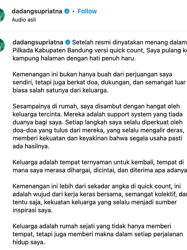 Unggahan Dadang Supriatna. (Foto: Dok. Instagram @dadangsupriatna)