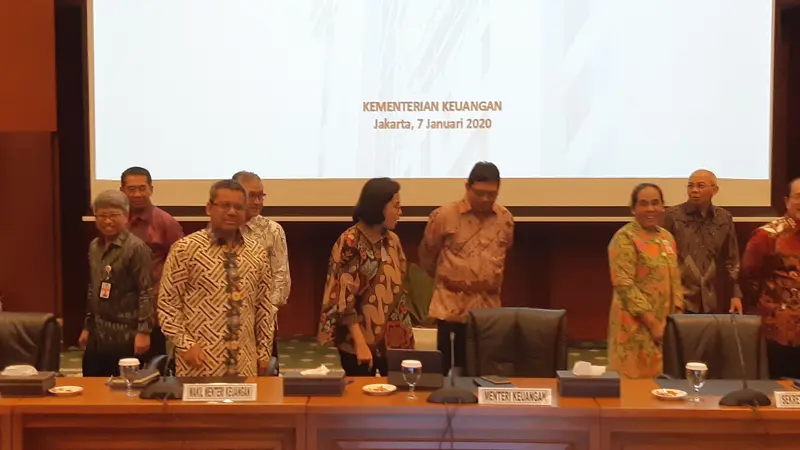 Menteri Keuangan Sri Mulyani dalam konferensi pers APBN Kita di Kantornya, Jakarta, Selasa (7/1/2020).