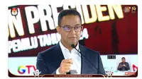 Calon presiden nomor 1 Anies Baswedan saat debat capres ketiga yang digelar KPU pada Minggu (7/1/2024) di Istora, Senayan, Jakarta. (Tangkapan Layar YouTube KPU RI)