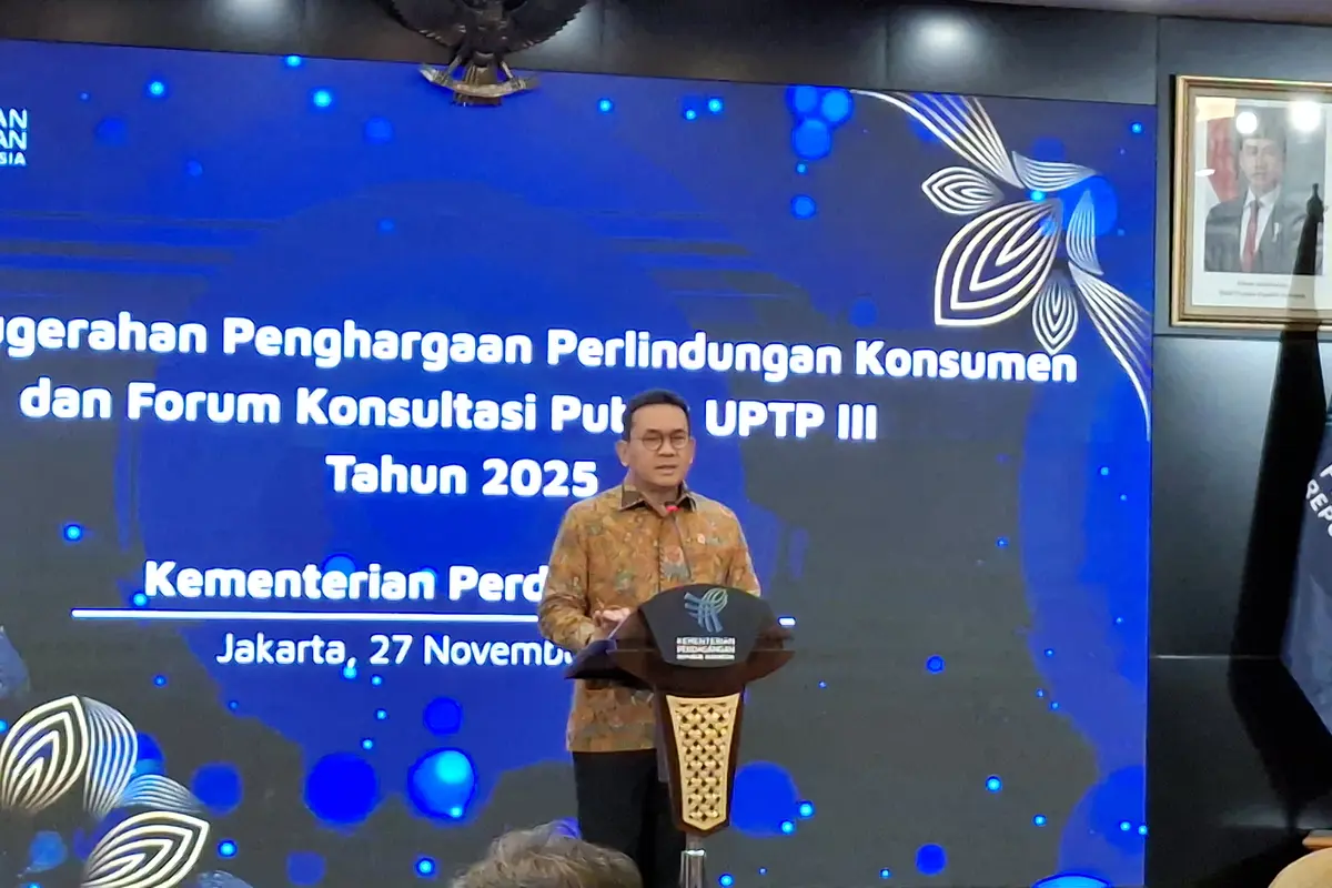 Menteri Perdagangan (Mendag) Budi Santoso di Kantor Kementerian Perdagangan, Jakarta, Kamis (27/11/2025). (Liputan6.com/Arief)