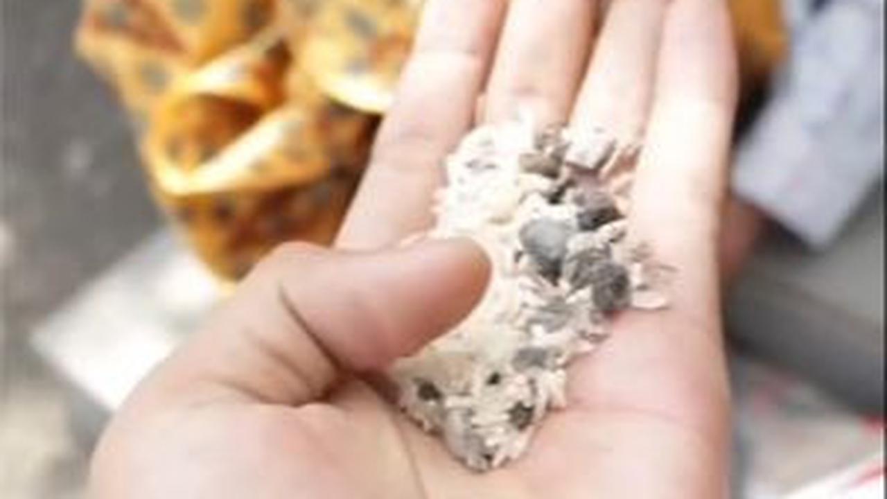Saat dilihat, beras-beras tersebut telah bercampur dengan kerikil batu dan bekas padi. <br>