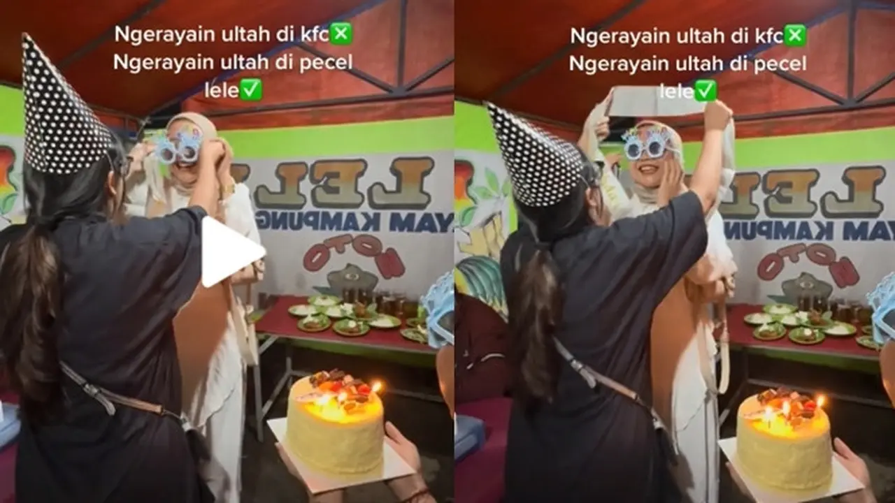 Serunya Momen Pria Rayakan Ulang Tahun Kekasih di Tenda Pecel Lele