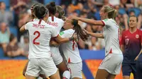 Timnas Inggis menang 3-0 atas Norwegia pada laga perempat final Piala Dunia Wanita 2019, di Stade Oceane, Le Havre, Kamis (27/6/2019). (AFP/LOIC VENANCE)