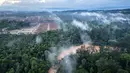 Eksploitasi tambang nikel menyebabkan deforestasi kian meluas di Halmahera Tengah, Maluku Utara, wilayah yang dulunya sebuah hutan alam tempat berlindung dan sumber penghidupan bagi suku asli Hongana Manyawa di Halmahera Tengah, Maluku Utara. (Foto oleh AFP)