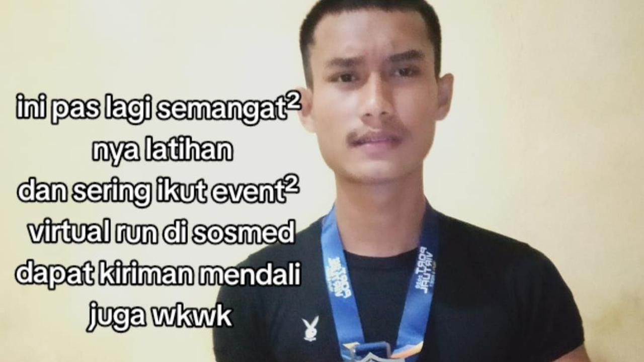 Ia juga mengaku sering kali mengikuti event atau acara virtual run di sosial media. <br><br>Berkat semangatnya, pria Aceh ini berhasil mendapat kiriman medali. <br>