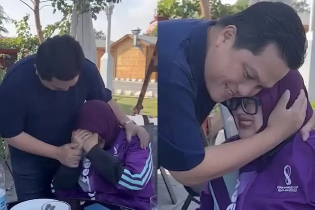 Erick Thohir bertemu dengan relawan Piala Dunia 2022 Qatar, Mita Yulian Sasmita