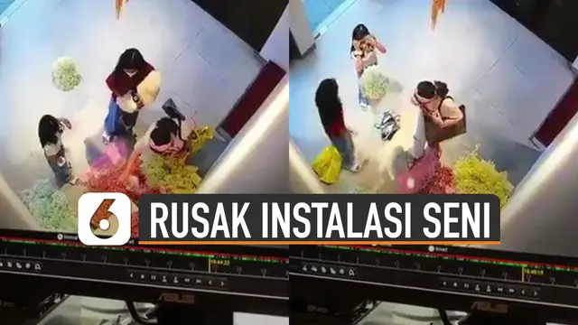 Terekam kamera cctv pengunjung cafe rusak instalasi seni demi konten foto anjingnya.