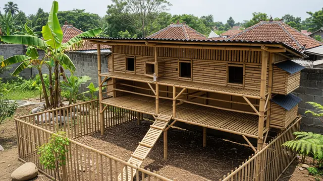 Kandang Bambu Sistem Rak Bertingkat