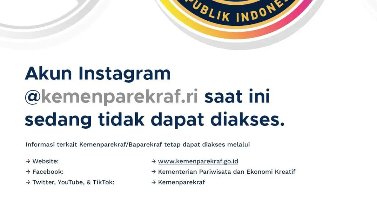 Akun Instagram Kemenparekraf Menghilang