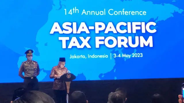 Wakil Presiden (Wapres) KH Ma'ruf Amin dalam di acara 14th Annual Conference Asia-Pasific Tax Forum, Rabu (3/5/2023).