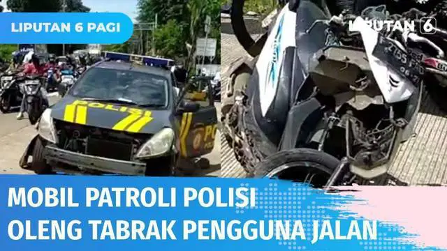 Mobil patroli polisi yang melaju kencang di Jalan Raya Bogor menuju Cibinong ini tiba-tiba hilang kendali dan menabrak dua pengendara motor, dua pelajar dan seorang keamanan mal.