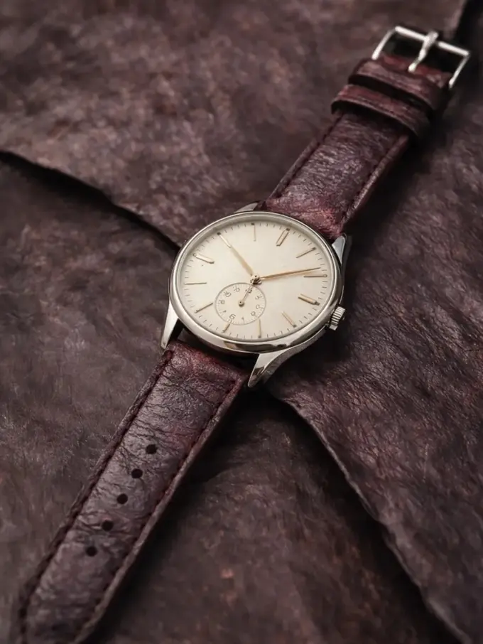 Limbah air kelapa dikelola menjadi strap jam leather jadi produk ramah lingkungan. [@circleoflife.labs]