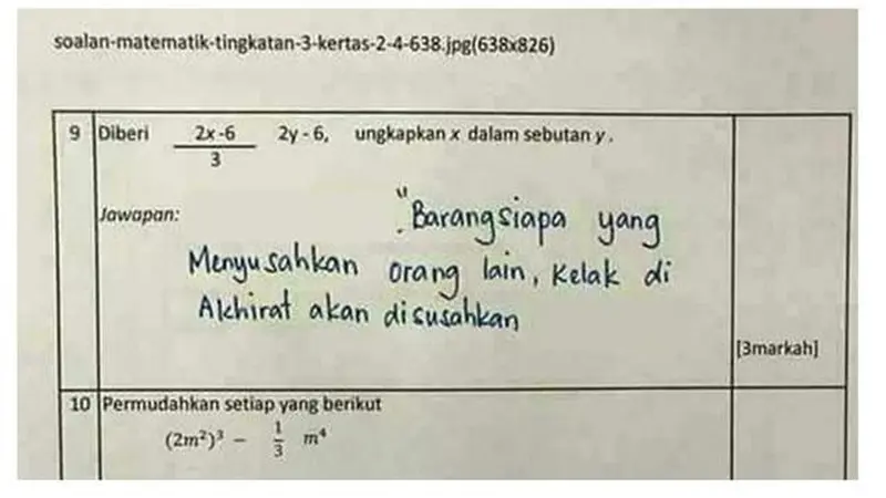 6 Jawaban Pasrah Siswa di Soal Matematika Ini Kata-Katanya Bijak Banget