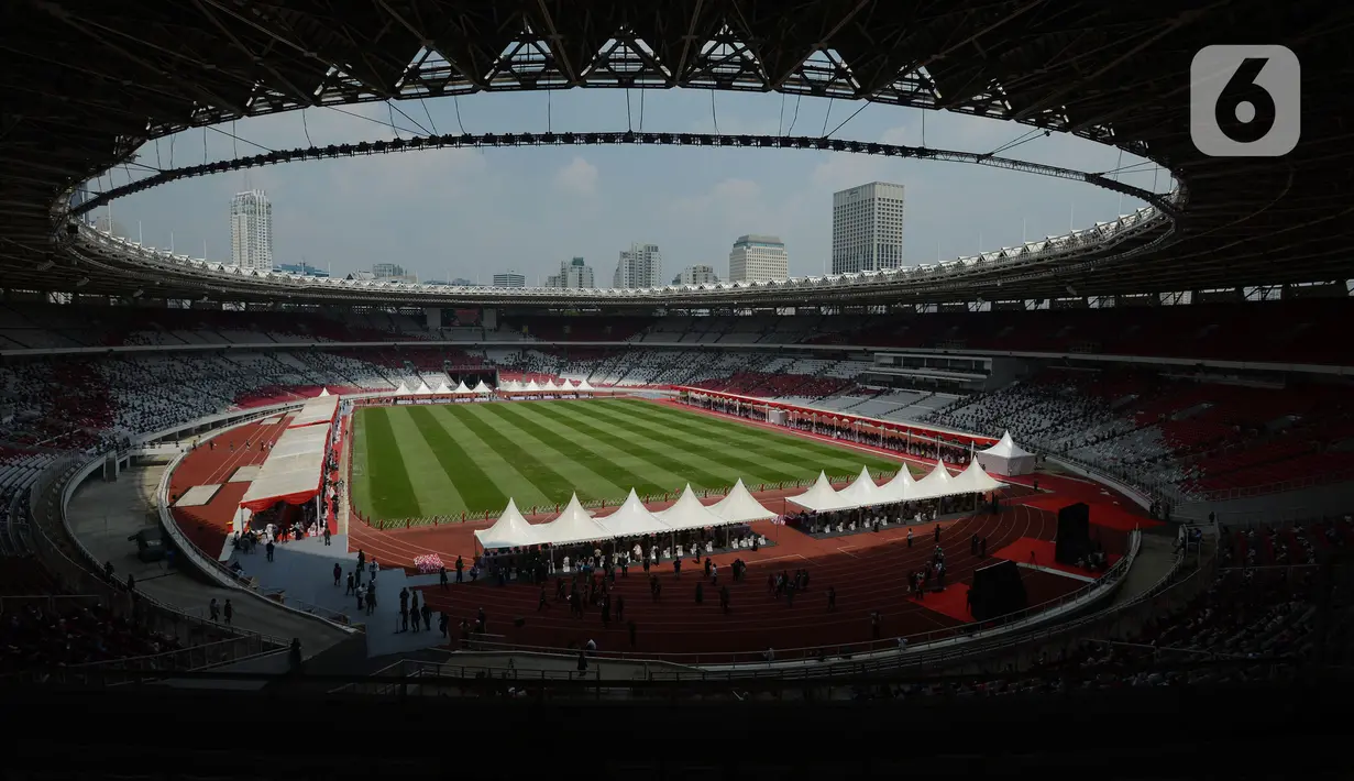 <p>Suasana Stadion Utama Gelora Bung Karno (GBK) saat pelaksanaan vaksinasi covid-19 bagi anak di Senayan, Jakarta, Sabtu (3/7/2021). Pemprov DKI menggelar vaksinasi massal bagi anak usia 12-17 tahun di Stadion GBK selama dua hari, yakni pada 3-4 Juli 2021. (merdeka.com/Imam Buhori)</p>