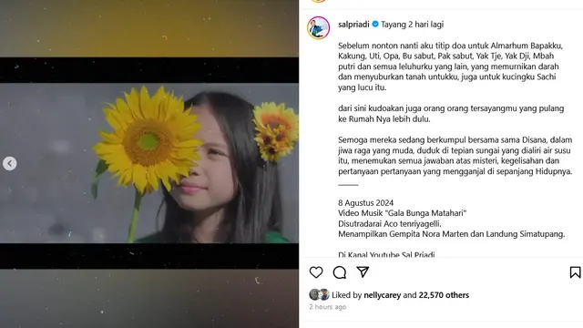 Gempi tampi di video musik Gala Bunga Matahari, lagu dari Sal Priadi. (Instagram/ salpriadi)