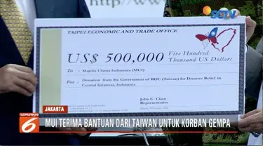 Taipei Economic and Trade Office berikan bantuan US$ 500 ribu (Rp 7,4 miliar) untuk korban bencana Palu dan Donggala.