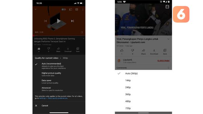Fitur baru pengaturan kualitas video di YouTube. (Liputan6.com/ Yuslianson)