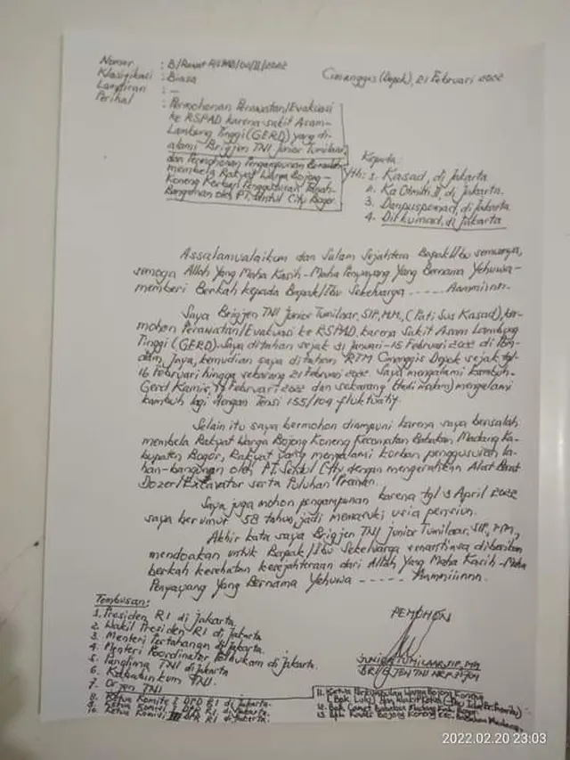 Surat Brigjen TNI Junior Tumilaar beredar di media sosial (istimewa)