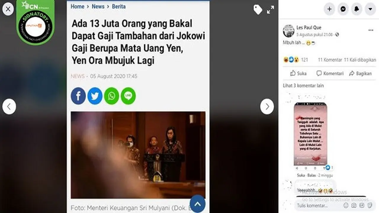 Gambar Tangkapan Layar Berita Tentang Gaji Tambahan dari Jokowi