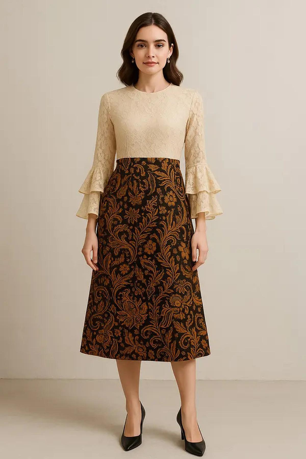7 Model Batik Brokat Kombinasi Lengan Ruffle Modern, Anggun dan Kekinian