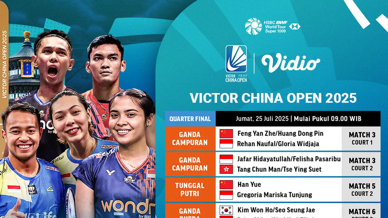 Link Live Streaming Quarter Final - Victor China Open 2025 di Vidio Pekan Ini