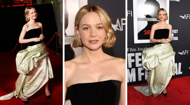 Foto kolase Carey Mulligan saat menghadiri AFI Fest 2022: Red Carpet Premiere “She Said” di TCL Chinese Theatre di Hollywood, California pada 4 November 2022. (Jesse Grant/Getty Images for AFI/AFP)