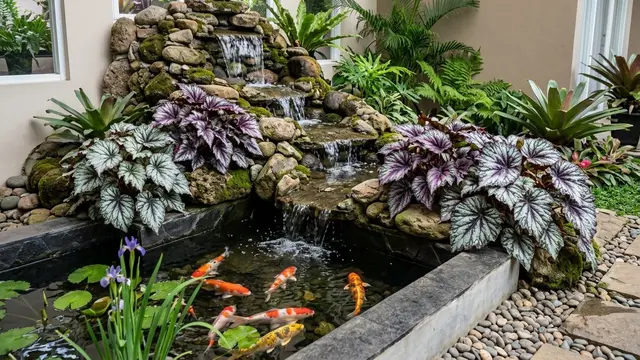 Inspirasi Kolam Minimalis dengan Tanaman Pinggir Berwarna Ungu
