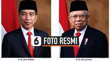 Kementerian Sekretariat Negara menerbitkan foto resmi Presiden dan Wakil Presiden Republik Indonesia periode 2019-2024, Joko Widodo atau Jokowi dan Ma'ruf Amin.