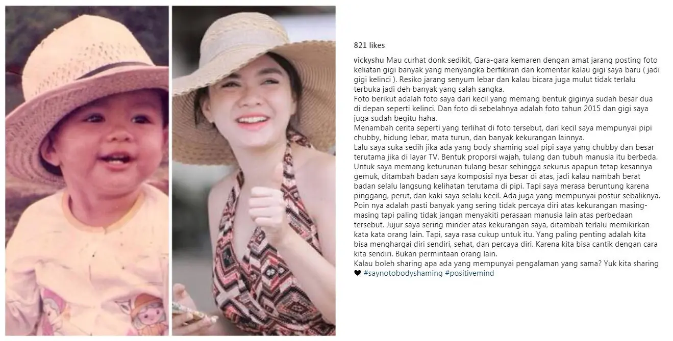 Vicky Shu menyebarkan pengaruh positif untuk para pengikutnya di Instagram. [foto: instagram/vickyshu]
