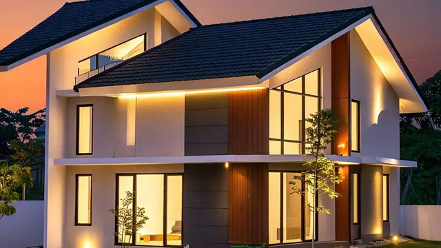 Model Atap Rumah Asimetris 3 Trap dengan Sorotan Lampu LED/Via Meta AI