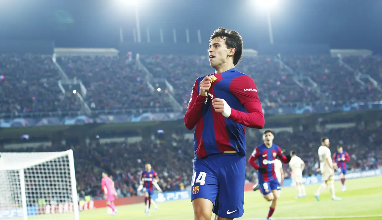 Barca langsung membalas melalui Joao Cancelo di menit ke-32 dan mengunci kemenangan di babak kedua lewat aksi Joao Felix (57'). (AP Photo/Joan Monfort)