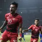 Gelandang Indonesia, Stefano Lilipaly, merayakan gol yang dicetaknya ke gawang Chinese Taipei pada laga Grup A Asian Games di Stadion Patriot, Bekasi, Minggu (12/8/2018). Indonesia menang 4-0 atas Chinese Taipei. (Bola.com/Vitalis Yogi Trisna)