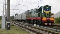 Kereta api dengan gerbong berpendingin yang megnankut korban MH17 di Ukraina. (Reuters)